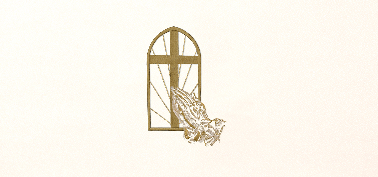 P 510 GD RT Church Window Hands Gold Rosetan Faux